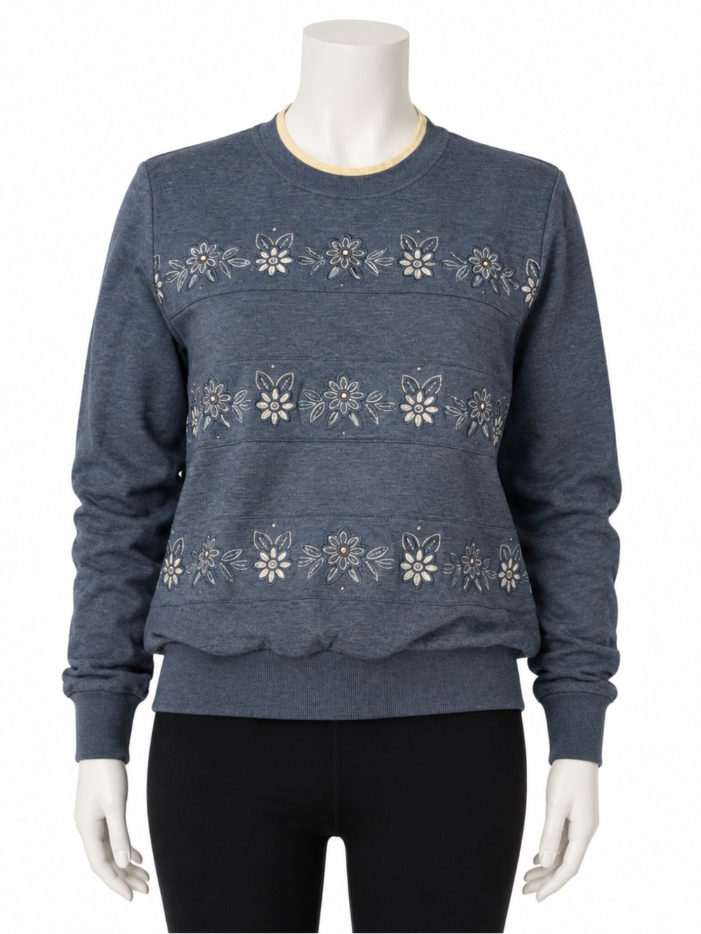 Alfred Dunner Petite PXL Blue Embroidered Floral Sweatshirt Cottagecore